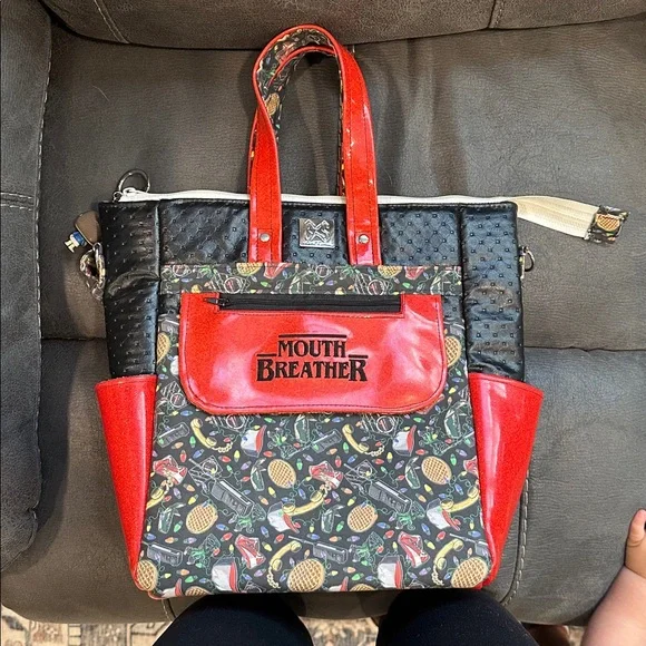 Mouth Breather Tote Bag with Red and Black Accents - Picture 1 of 4